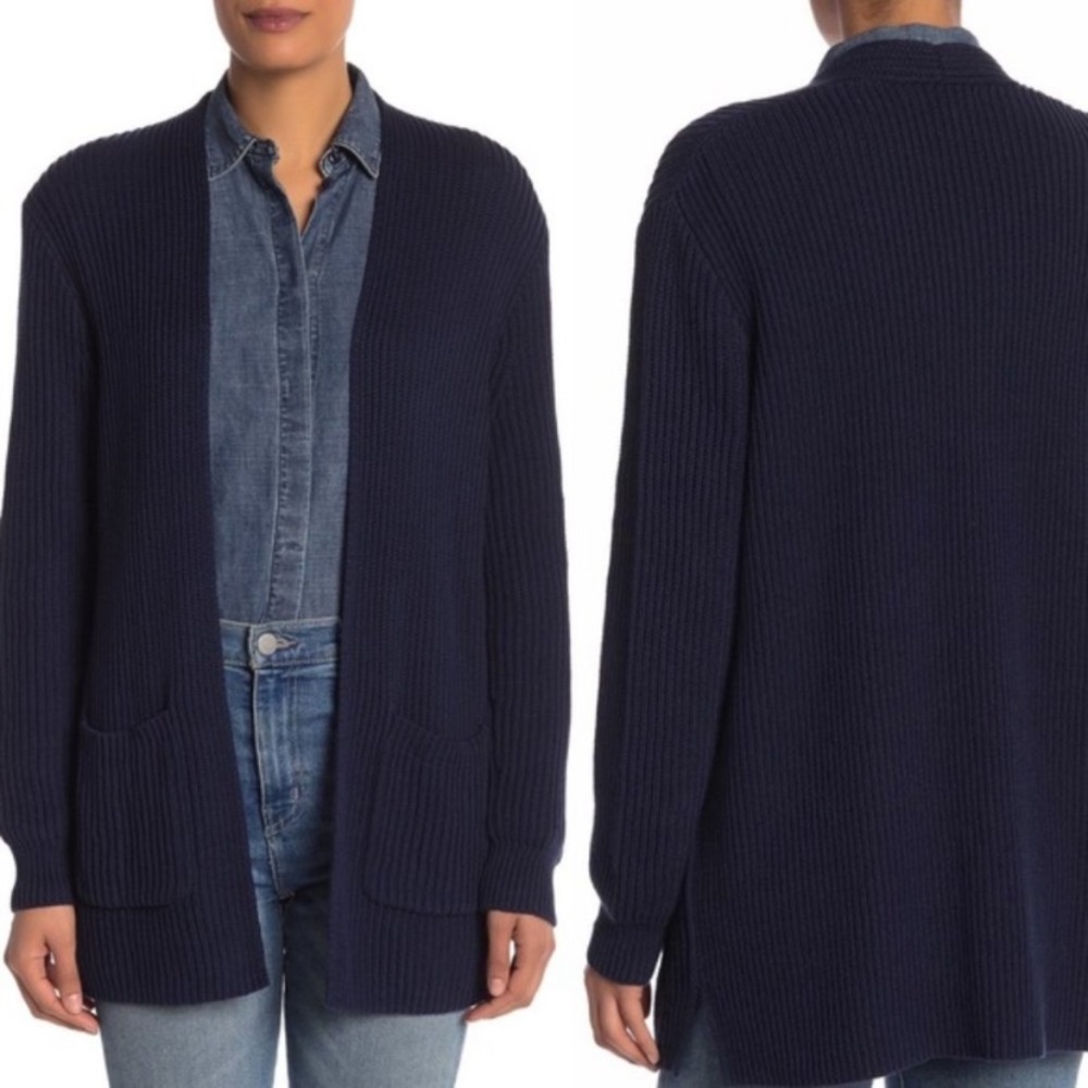 Madewell  Blue Cotton Open Front Cardigan Sweater